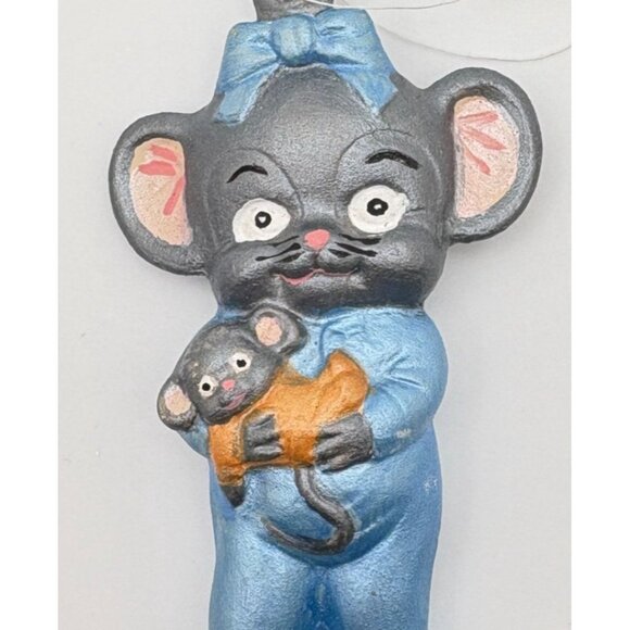 Vintage Sleepy Mouse Christmas Ornament Hand Painted Blue Pajamas - Picture 6 of 6